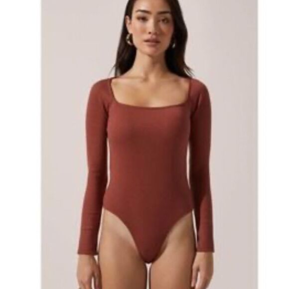 ASTR The Label NWT -519 Marsala Square‎ Neck Long Sleeve Bodysuit Plus 1X - Picture 1 of 9